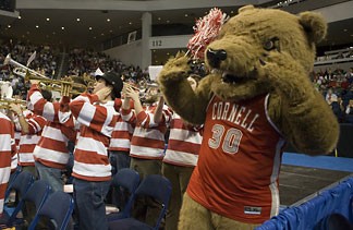 pep band and Big Red bear 