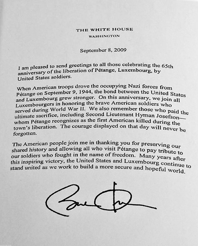 2009 letter from President Barack Obama
