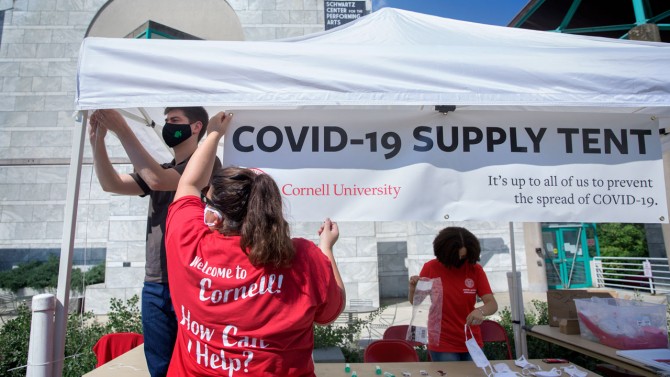 Student and Campus Life staff helped set up a supply tent 