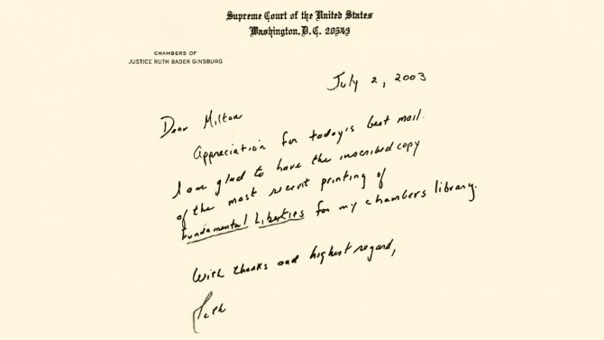 A note from Ginsburg to Konvitz from the summer of 2003