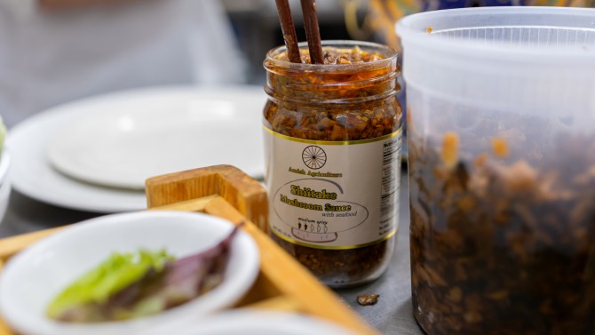 Jars of Amish Agriculture shiitake mushroom sauce are currently being sold at three Taste NY Welcome Center stores, with more locations to come.