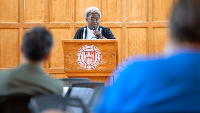 Erika Crawley, chair of the Employee Assembly, emceed the reception honoring Alexis Boyce, program manager for the Asian American Studies Program.