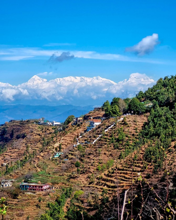 Terraced hillsides common in the Uttarkhand region of India.