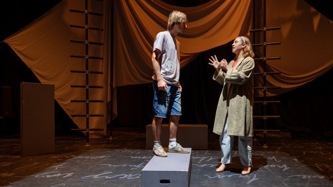 Actors rehearse in the Schwartz Center for the Performing Arts.