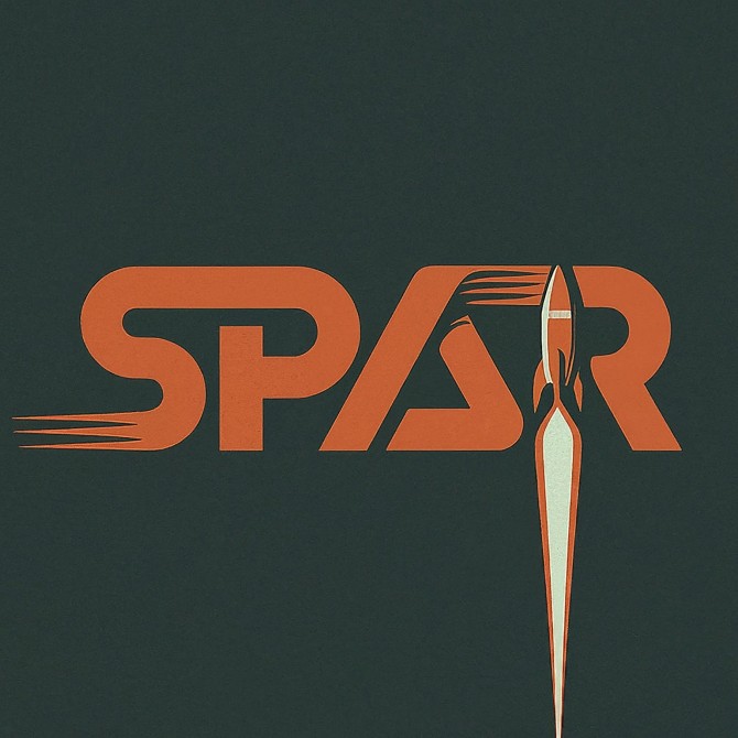 a logo that includes a rocket and the letters SPAR