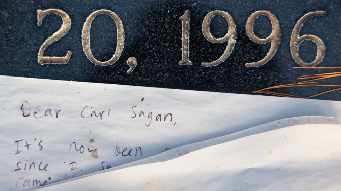 Over the years, fans have left notes on Sagan's grave, testaments to how his books and his 