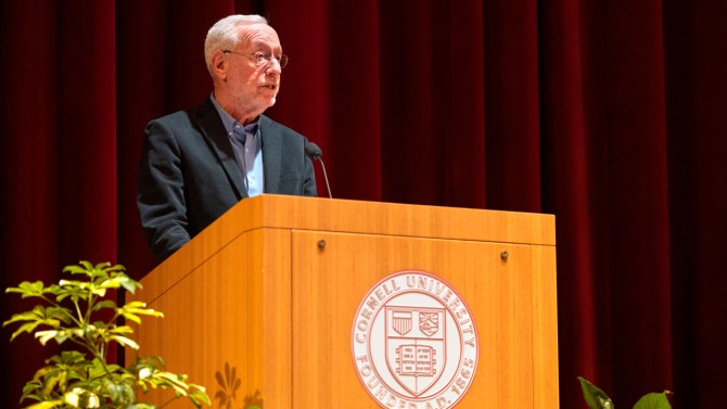 Interim President Michael Kotlikoff speaks prior to the Pathways to Peace panel discussion.