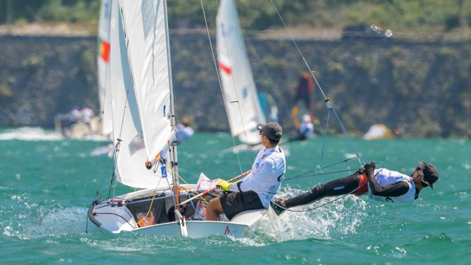 Nikhil and Emil Damji competed in the Youth Sailing World Championships in Lake Garda, Italy, in 2024.