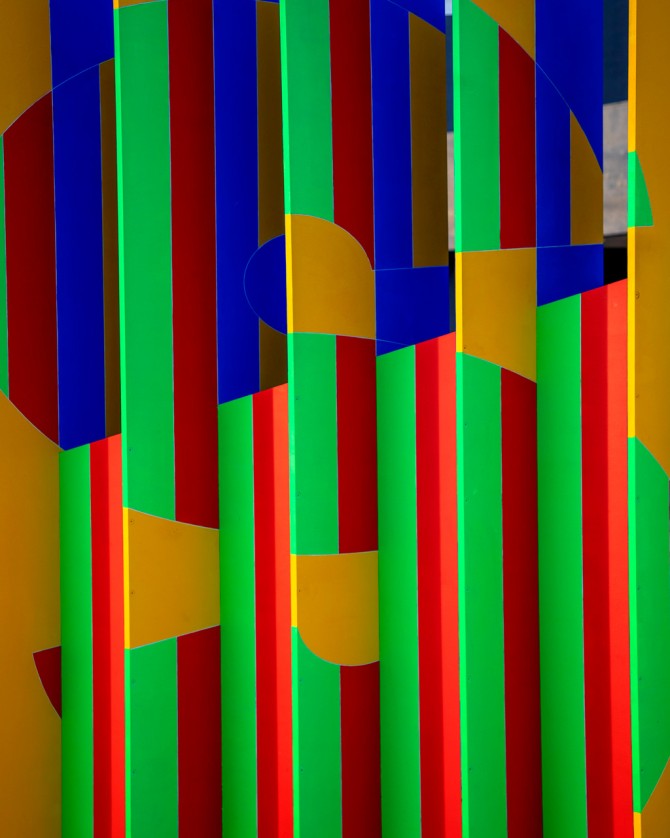 “Apart, Together” uses chromakeyed colors to transform a plaza’s edge into an “urban cinema screen.” Each color is linked to a streaming video feed accessible through a web app.