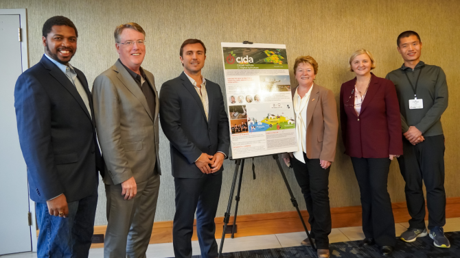CIDA co-directors Hakim Weatherspoon, Julio Giordano, Renata Ivanek and Fengqi You with Aidan Connolly and Kathryn Boor, professor of food processing microbiology at CALS. 