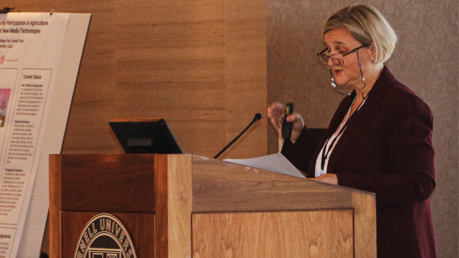 Dr. Renata Ivanek, co-director of CIDA and professor of epidemiology at Cornell’s College of Veterinary Medicine, delivers opening remarks.