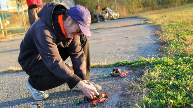 Backslash artist Noah Feehan working on a field test of his drone performance, “SWOON ROUTINE.”