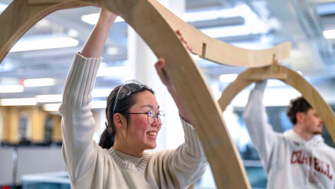 Class of ’30 B.Arch. students building a section of the dragon they’ll unveil March 27 on Dragon Day, carrying on a tradition whose precursor dates to 1901.