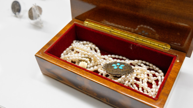 A jewelry box containing some of Ginsburg’s pieces.