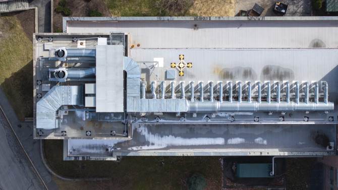 On a peak winter day, the recovery system can use heat that's already cycled through the building to warm -5 degree air to around 35 degrees.