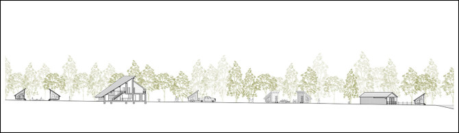 Architectural sketch of a building with mobile pods
