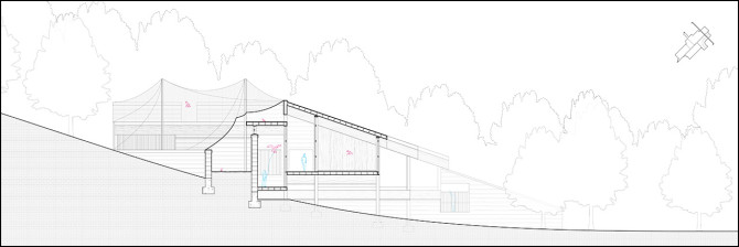 Architectural sketch of avian rehabilitation center