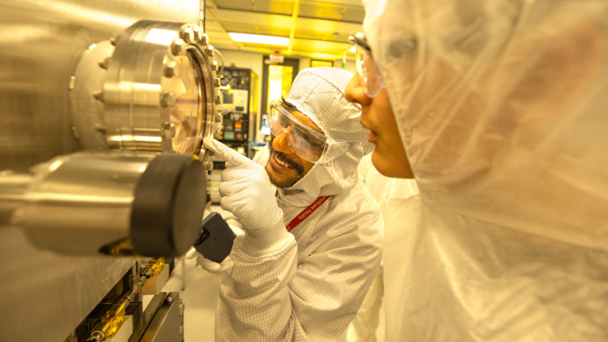 Dressed in clean-room suits, the Warrior-Scholar Project’s STEM boot camp cohort toured the Cornell NanoScale Science and Technology Facility.