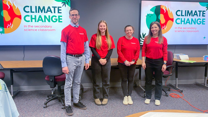 Kelli Grabowski (right) and three other public school science teachers participated in the Cornell Climate Stewards program in Cattaraugus County, in preparation to teach about climate change.