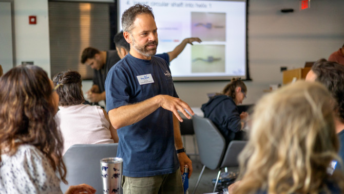 Nate Drag, a New York Sea Grant Great Lakes literacy specialist, speaks to participants