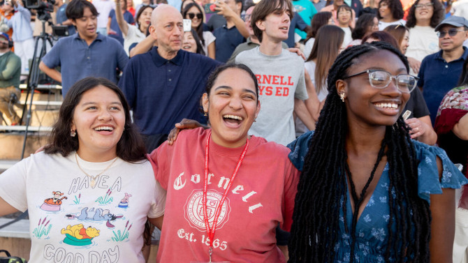 New students sing Cornell’s alma mater.