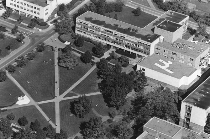 aerial view of the cornell engineering quad
