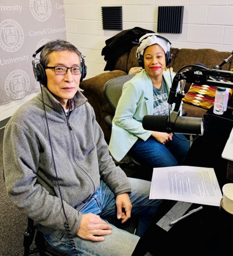 Wai-Kwong Wong and Jasmine Jay recording the podcast in studio