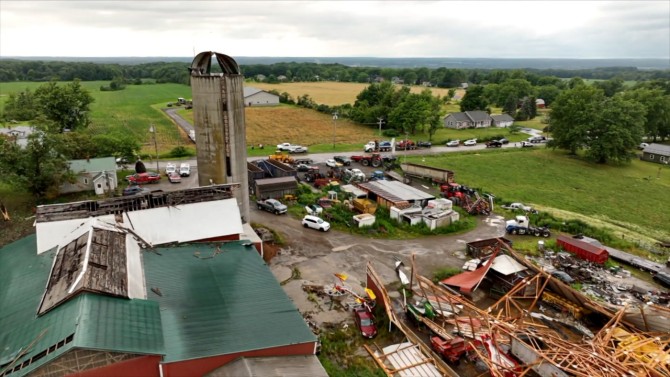 A farm damaged in a July 10 tornado in Eden, New York.