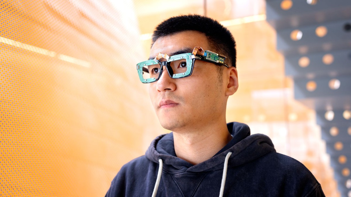 Ke Li wearing GazeTrak smart-eyeglass tracking technology.