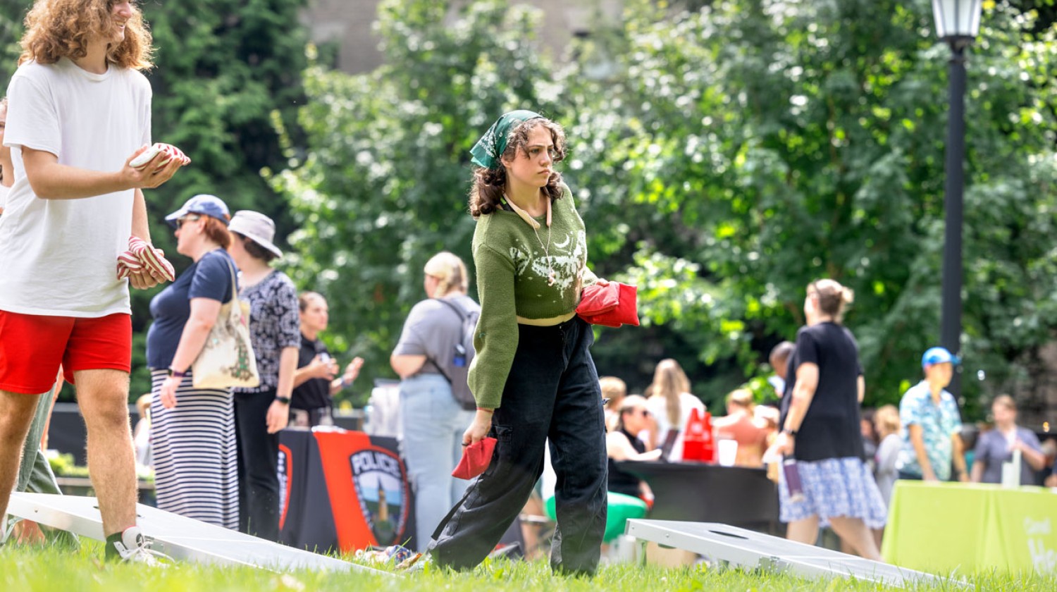 Students play some cornhole.