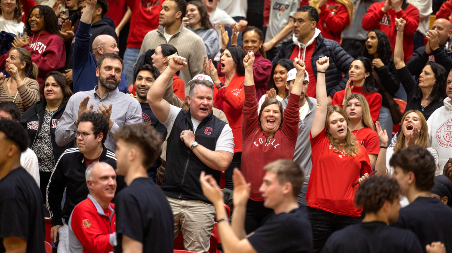 The crowd at Newman Arena goes wild as the Cornell men’s basketball team defeats Brown.