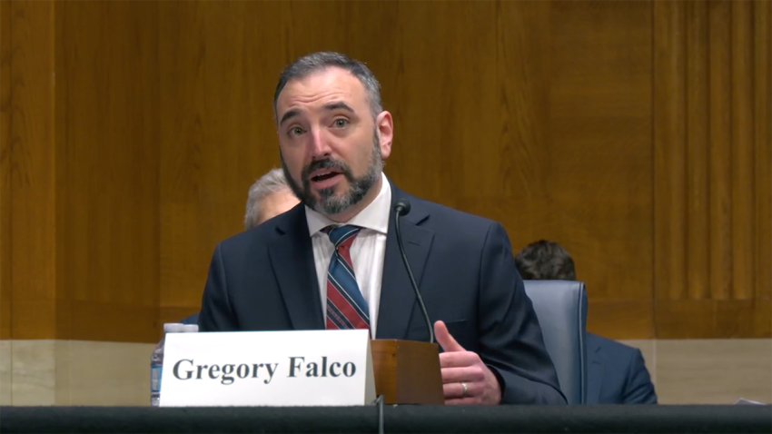 Greg Falco ’10, assistant professor of mechanical and aerospace engineering in the Cornell Duffield College of Engineering, testifies in front of congressional committee on April 30.