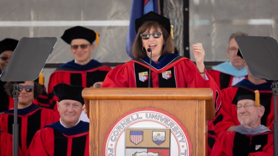 President Pollack delivers remarks at the commencement at Schoellkopf Field.