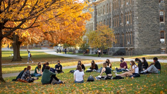 Classes meet on a the Arts Quad on a beautiful fall afternoon.