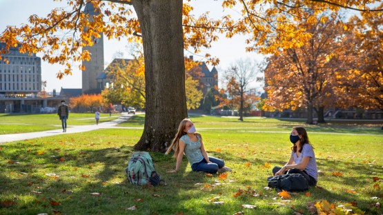 Students study and socialize on the Arts Quad.