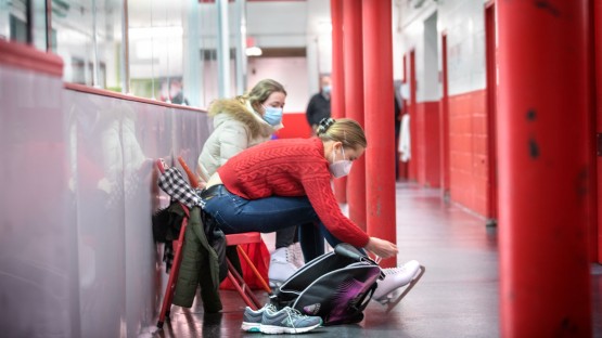 Students take advantage of mid-day open ice time at Lynah Rink.