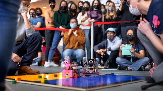 Engineering students gather in Duffield Hall Atrium to compete and cheer on classmates at the Robotics Day 2021 Competition.