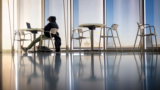 The Baker Portico provides students with a bright study space.