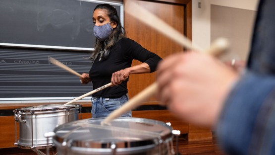 Cornellians take part in Brazillian Percussion group, Deixa Sambar’s, weekly meeting.