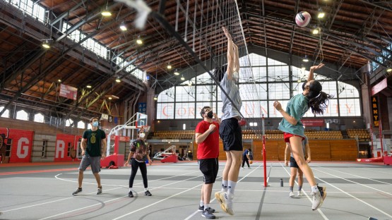 An advanced volleyball class meets in Barton Hall.
