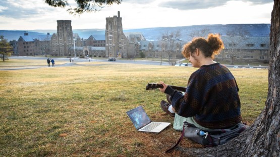 Playing music on Libe Slope.