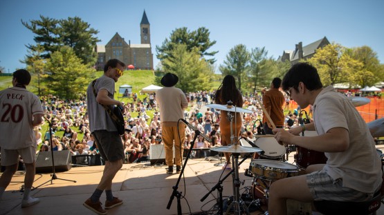 View of the band from behind the stage. 