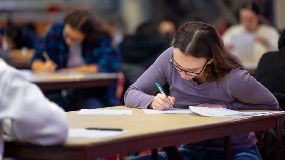 Students take Fall 2022 final exams in Barton Hall.