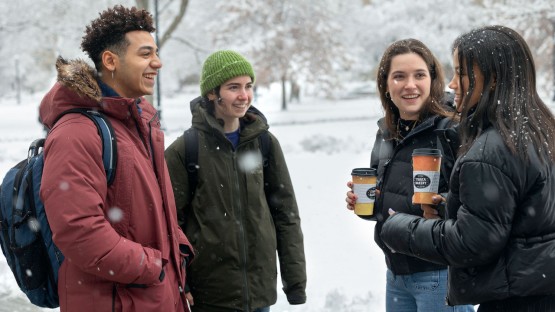 CALS students catch up on a snowy Ag Quad between classes at the start of the Spring semester.
