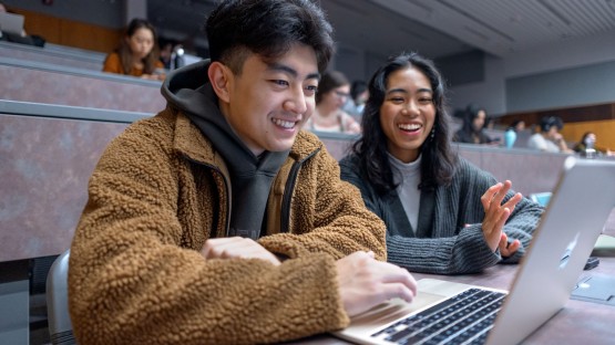 Students in Martha Van Rensselaer Hall during the first day of spring semester classes.