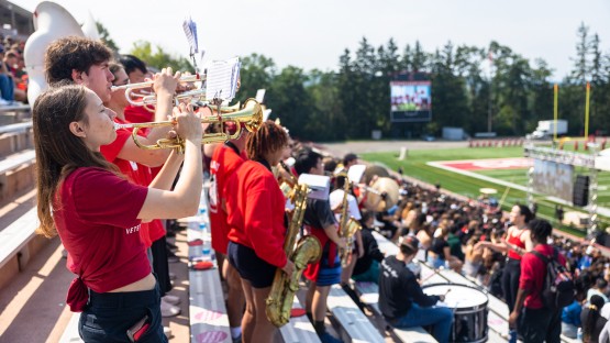 The Big Red Marching Band plays at New Students Convocation.