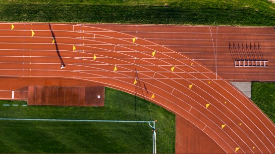 Aerial view of track practice.