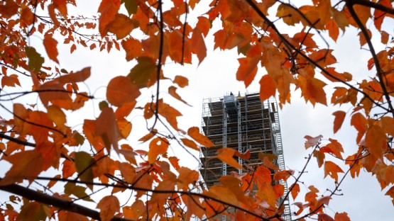 McGraw Tower during renovation.