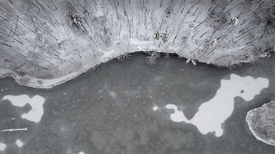 Winter aerial over Beebe Lake.