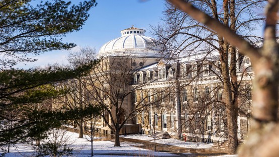 Sibley Hall is lit by the morning sun.